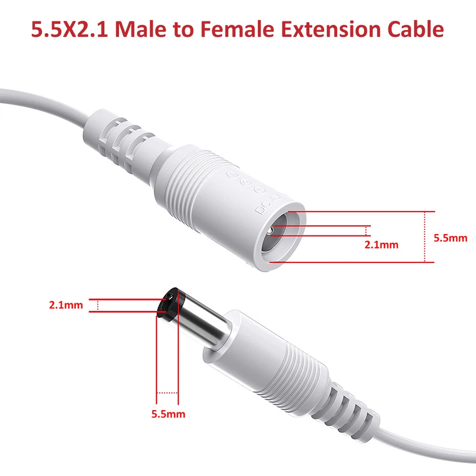 10PCS 10M DC Power Extension Cable 5.5mm x2.1mm Cord 20AWG for Security Camera - Image 2 of 4