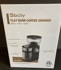 Sboly Electric Flat Burr Mill Coffee Grinder 18 Grind Settings 12 Cup HY1421 NEW