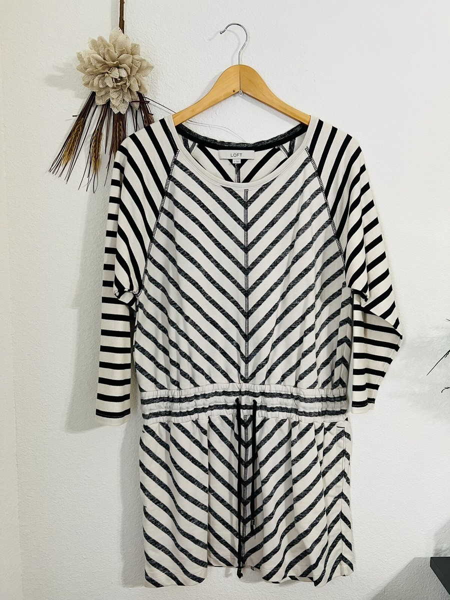 ann taylor loft black and white dress Women’s Ann Taylor Loft White Black Striped Tie Waist Cotton Dress Size  Small