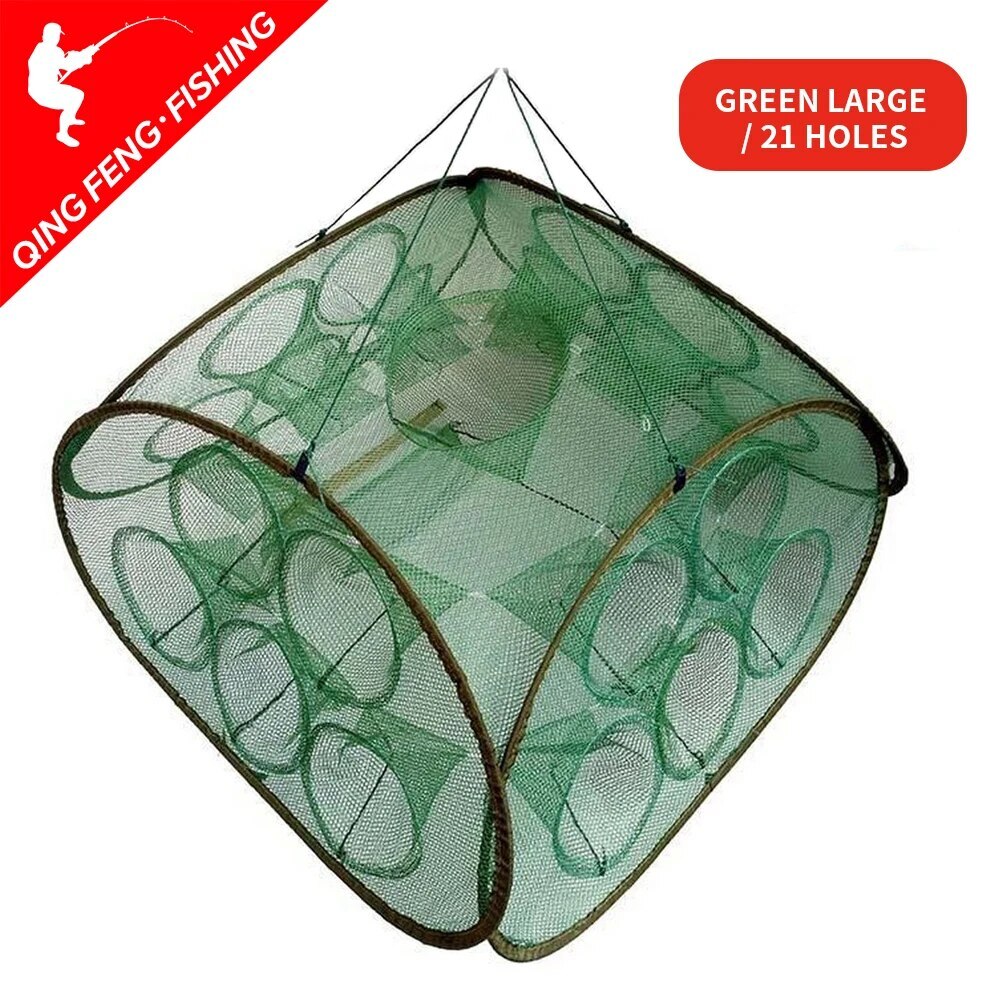 21Holes Fishing Net Shrimp Cage Nylon Foldable Crab Fish Trap Cast