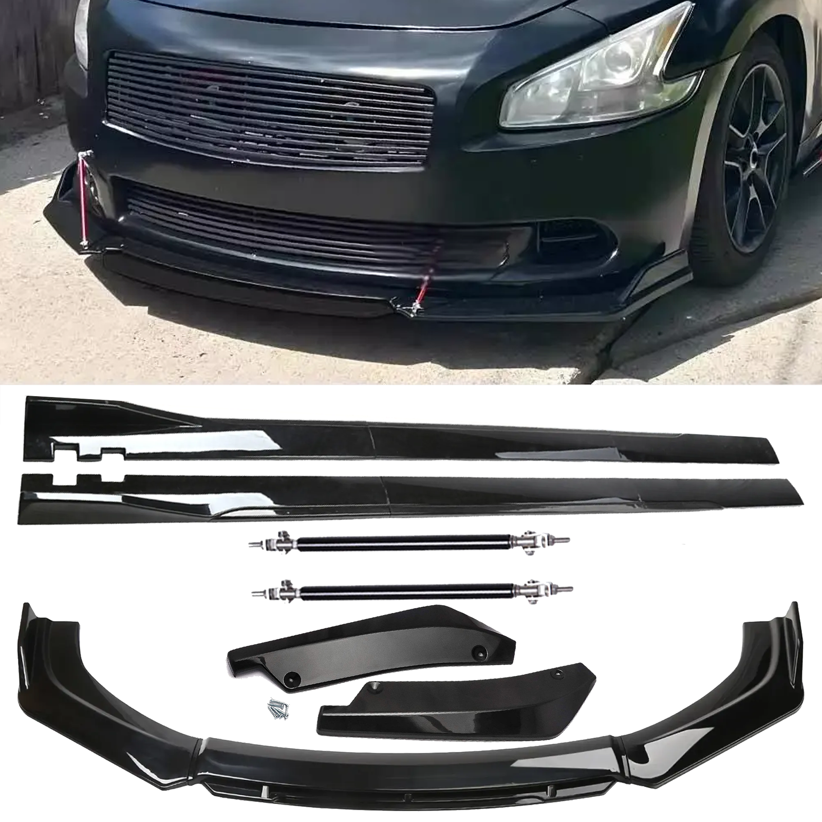Front Bumper Lip Chin Spoiler Splitter Side Skirt Rear Rod For Nissan Maxima A35