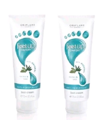 2×Oriflame Feet Up Comfort with Tea Tree & Sage Anti-perspirant Foot Cream, New