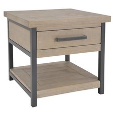 Rustic Driftwood Finish Solid Pine Side Table 1 Drawer with Shelf