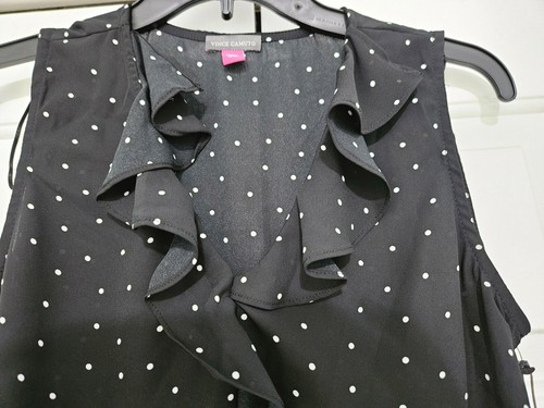 Vince Camuto Black with White Polka Dots Ruffle Front Top Sleeveless Size XS NWT - Picture 4 of 5
