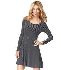 NWT $99.50 Michael Kors Long-Sleeve Box Print Flare Dress New Navy