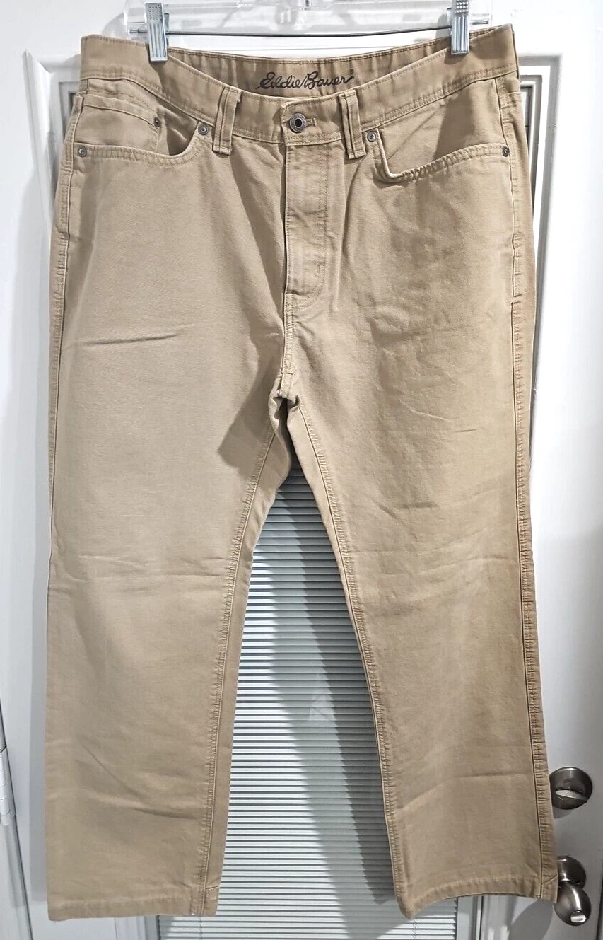 Eddie Bauer Khaki Regular Straight Work Pants Mens 35/32 Beige 100% Cotton
