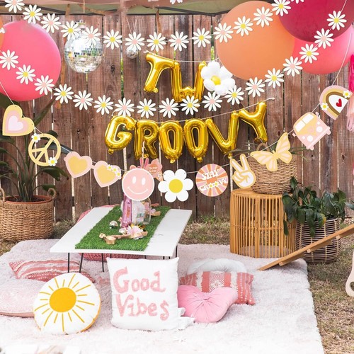 5Pcs Groovy Hippie Garland Boho Daisy Tassel Pom Pom Party Decorations - Picture 5 of 7