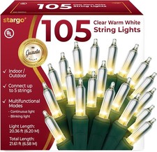 Clear Warm White Christmas Tree Lights - 20 ft String of 105 Incandescent