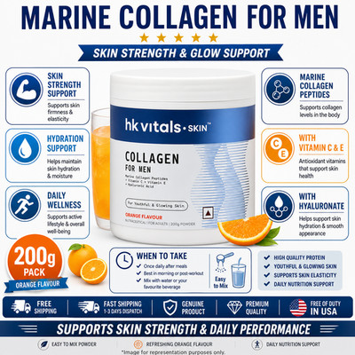 HK Vitals Marine Collagen Men Powder Vit C E Hyaluronate Skin 200g Pack