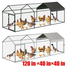 Large Metal Chicken Coop Walk-in Hen House Poultry Cage Chicken Run with Cover