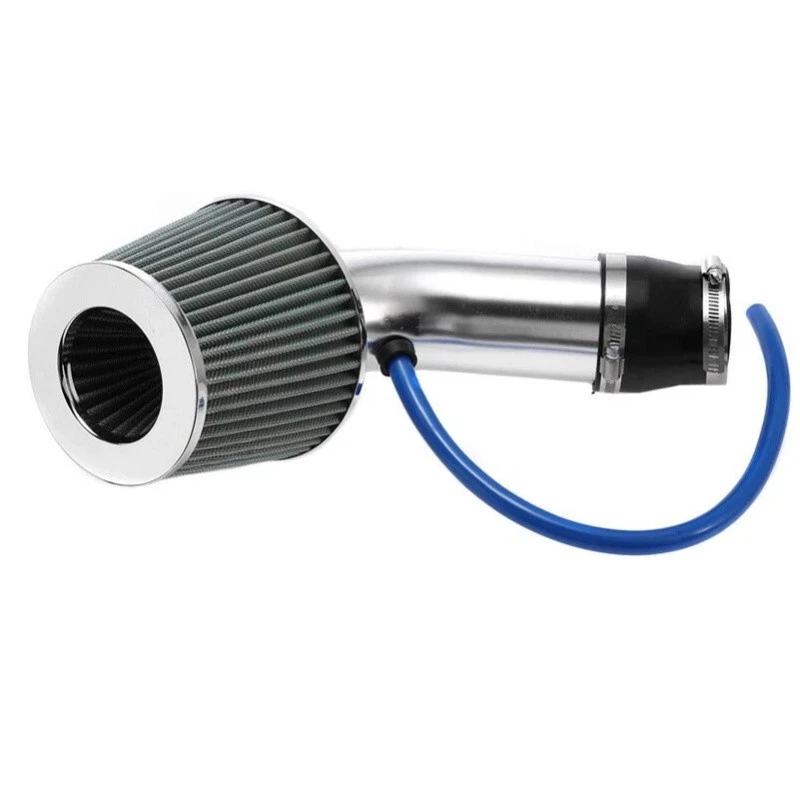 Kit de inducción de filtro de admisión de aire frío para automóvil de 76 mm Sistema de manguera de flujo de alimentación de tubería plateado Foto 3 de 4