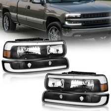 Pair Headlights For 1999-2002 Chevy Silverado 00-06 Tahoe Suburban 1500 Led Drl