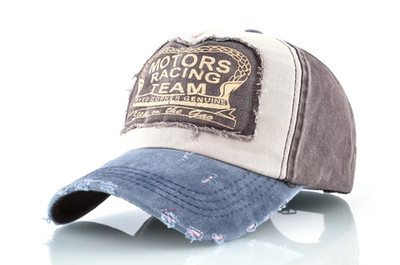 New Distressed Motors Racing Team Baseball Caps American Style Cotton Jean Blue