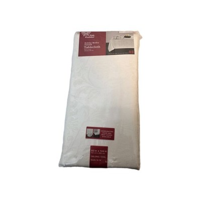 Holiday Medley White Damask 60 x 144 inch Rectangle Tablecloth Seats 12 to 14