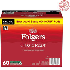Folgers Classic Roast, Medium Roast Coffee, Keurig K Cup Pods, 60 Count Box