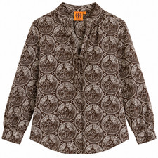 Tory Burch Brown Elephant Print Cotton Tunic Blouse Long Sleeve Boho Size 4