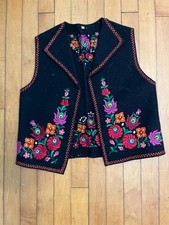 Vintage Traditional 1950s Hungarian Embroidered Wool Vest