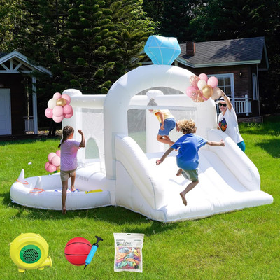 Inflatable Bounce House, White Bouncy House for Kids 3-6, Inflatable Jumping Bou