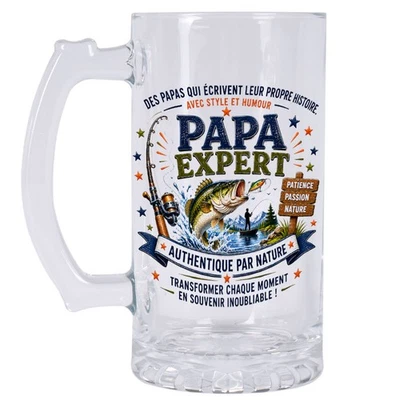 Chope à Bière Papa Expert Pêcheur 480 ml Cadeau Pêche - Photo 1/3