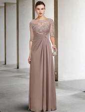 Elegant Chiffon Mother of the Bride Dresses A-Line Lace Pleated Formal Gowns
