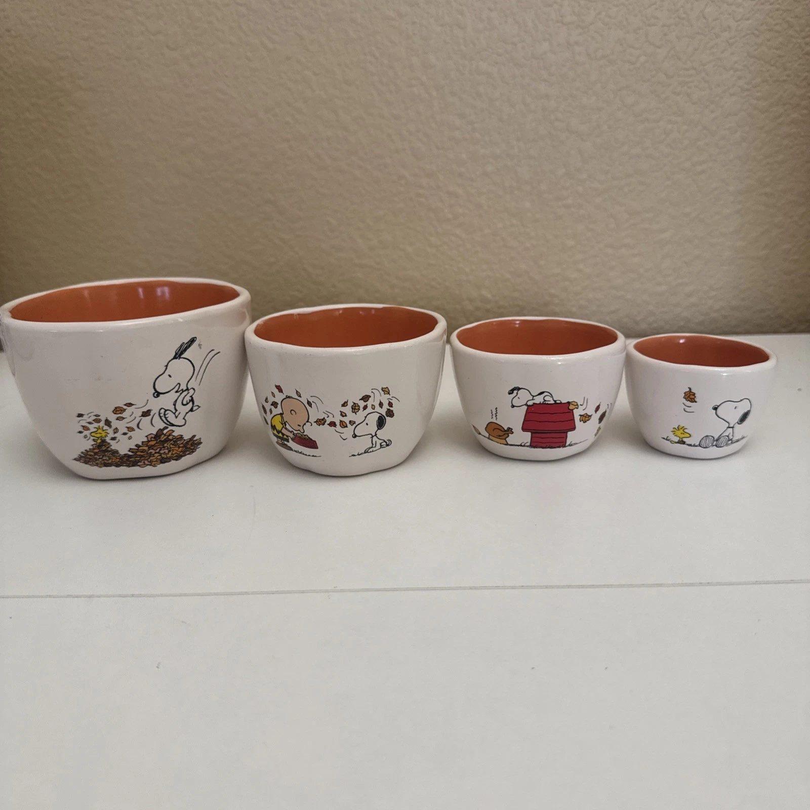 Rae Dunn X Peanuts Snoopy Charlie Brown Measuring Cups Ceramic Woodstock rare