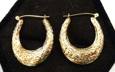 Jacmel 14K Yellow Gold Laser Cut Textured Drop Hoop Earrings 27mm