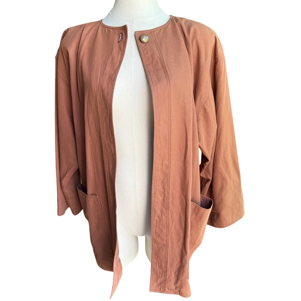 Chaqueta de Trabajo Vintage Ungaro Parallele Talla 9 Para Mujer L Mezcla de Lino Tono Tierra Foto 4 de 4