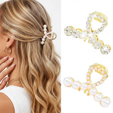 Pearl Claw Clips Small Gold Hair Clips Rhinestone Hair Claw Clips Sparkly Hair A