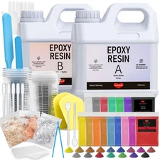 80 Oz Epoxy Resin Kit with 16 Colors Mica Powder, Gold Foil, Cups & Stick, Cr...