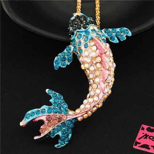 Hot Fashion Multicolour Cute Goldfish Fish Crystal Women Pendant Chain Necklace