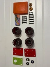 Vintage Skateboard Parts Lot – Universal Gripper Wheels, Hardware & Grinder Tin