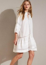 Zoe Kratzmann Mingle White Linen Midi Dress High Neck Blouson 3/4 Sleeves Sz 2/8