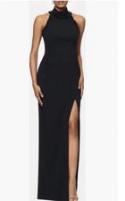 Xscape Black Halter Neck Ruffle Crepe Open Back Gown Size 8 $229