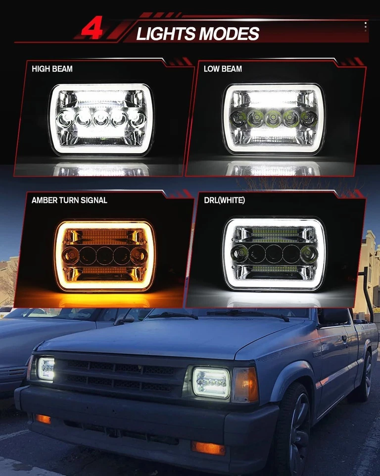 2PC 5x7" 7x6" LED Headlights Hi-Lo DRL For Toyota Pickup 1982-1995 Truck 4Runner - Image 4 of 4