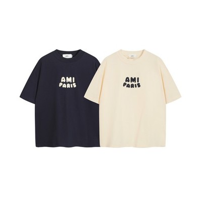 AMI PARIS Tee Men's Navy blue & Beige Short Sleeved T-Shirt S-M-L