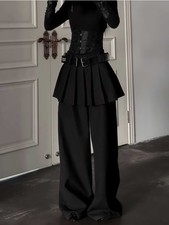 Japanese women's retro black culottes casual wide-leg pants Trousers