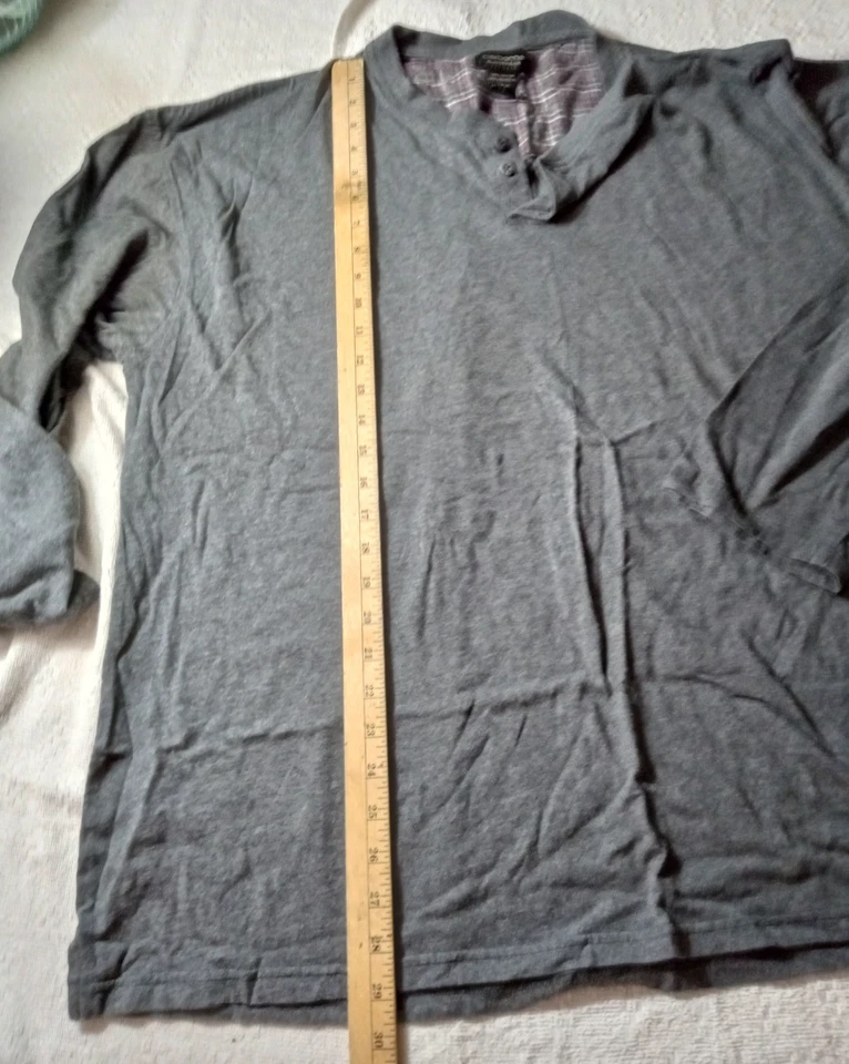 CLAIBORNE Sleepwear Henley Shirt Gray 2XL Long Sleeve Cotton Blend - Image 2 of 4