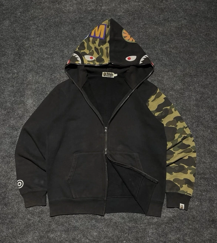 Aape 1st camo green shark Face Zip Jacket hoodie A Bathing Ape rare men Size L - Image 4 of 4
