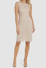 Adrianna Papell Women's Beige Vintage Stripe Lace Round Neck Dress Size 12