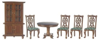 Puppenhaus viktorianisch Nussbaum & grün Esszimmer Möbel Set Maßstab 1:12