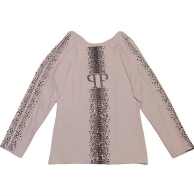 Philipp Plein Rhinestone Logo Cut Out Sleeve Knit Pullover Sweater