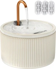 Ceramic Cat Water Fountain - 2.1L/71Oz - All-Ceramic Body & Pure Copper Water Sp