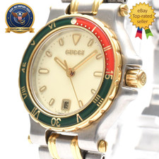 NEAR MINT w/Box GUCCI 9700L Red Green Bezel Ivory Dial Quartz Women's Watch
