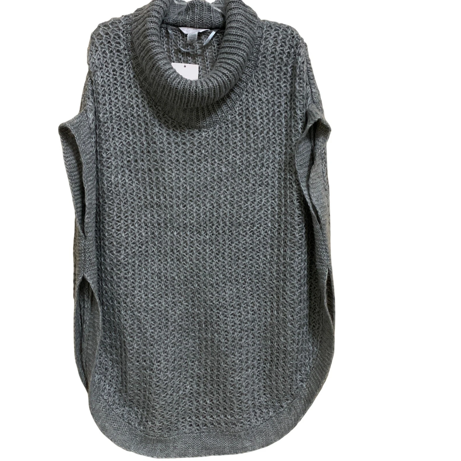 NWT LC Lauren Conrad Women's Cowl Neck Open Knit Poncho Sweater Gray One Size