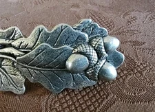 Oberon Design Fall Oak Leaves & Acorns Silver Tone Hair Barrette Clip  France 