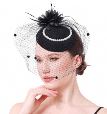 2PCS Pinup Retro Vintage Classy 1950s Black Hat Gloves  display picture 3