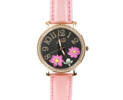 Didofa 242585 Womens Leather Quartz Movement Wrist Watch Gold/Pink/Black Dial