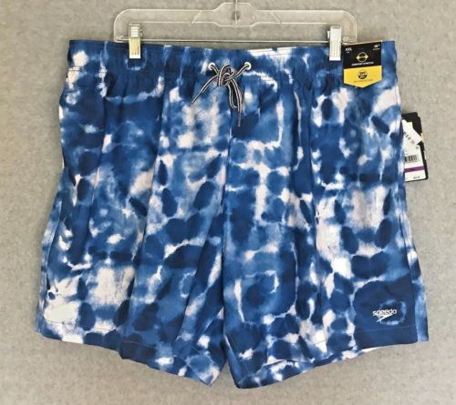 NEW! Speedo Mens XXL Swim Trunks UPF50+ Blue Camo Stretch Elastic Waist MSRP $30
