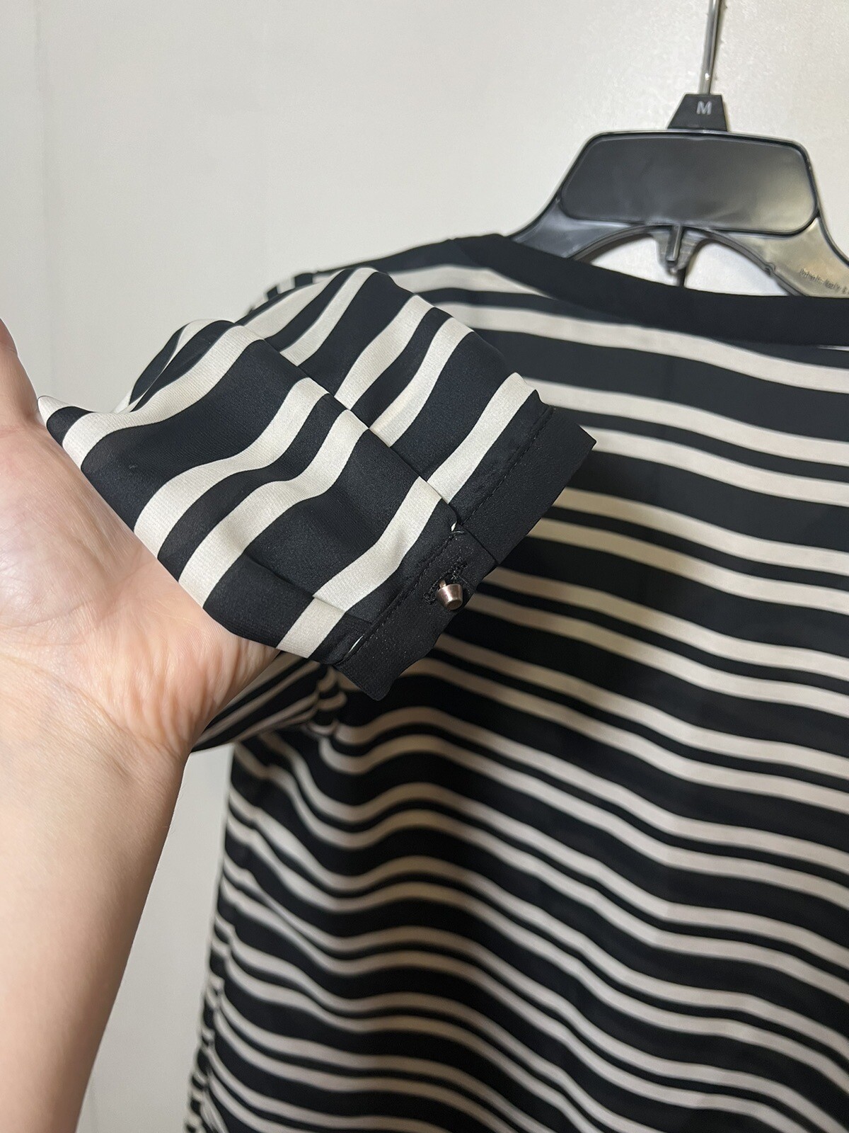 ZARA BASIC Striped Button Up V Neck Blouse Sheer … - image 6