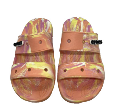 ICONIC CROCS Waterproof CLASSIC MARBLED PAPAYA SANDAL Tye Dye M-5 W-7 EUC